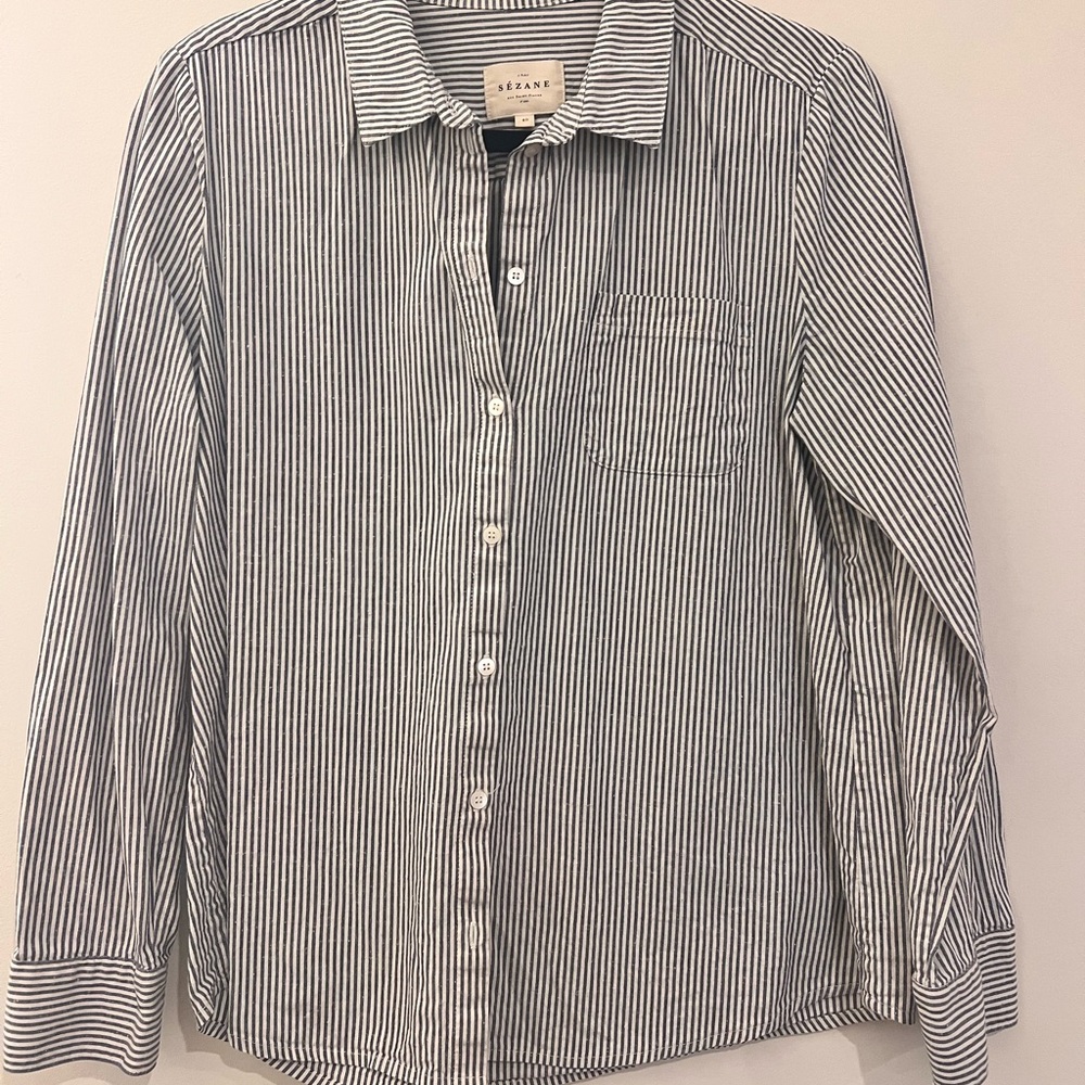 Sezane Tomboy Shirt /  White Striped Button-Up Shirt